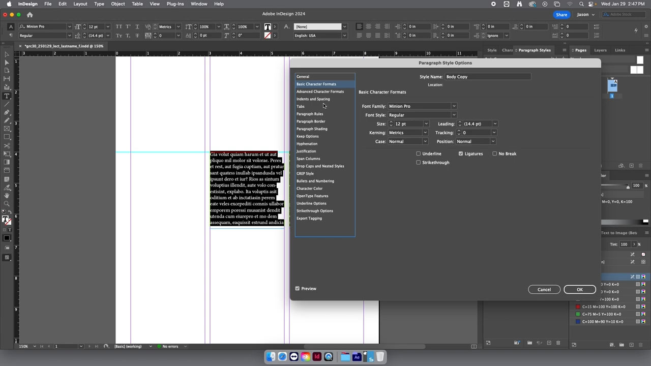 Intro to InDesign paragraph styles
