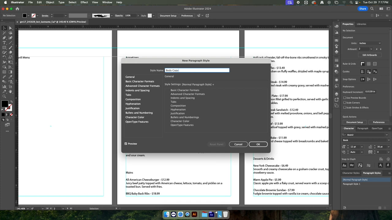 Using paragraph styles in Illustrator